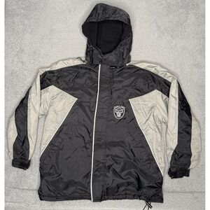 Vintage Pro Player Oakland Raiders Jacket Men Large Black Full Zip Jacket Hooded